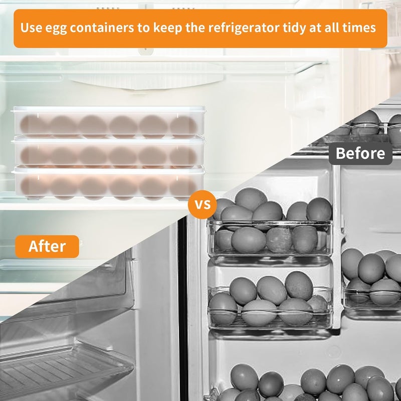 77L Deviled Egg Containers with Lid, (Set of 3), Plastic Egg Holder for Refrigerator for 72 Eggs, Clear Storage Deviled Egg Carrier Tray, Fridge Stackable Countertop Portable Egg Platter - Image 5
